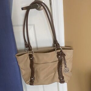 Kim Rogers Beige and Dark Brown Shoulder Bag